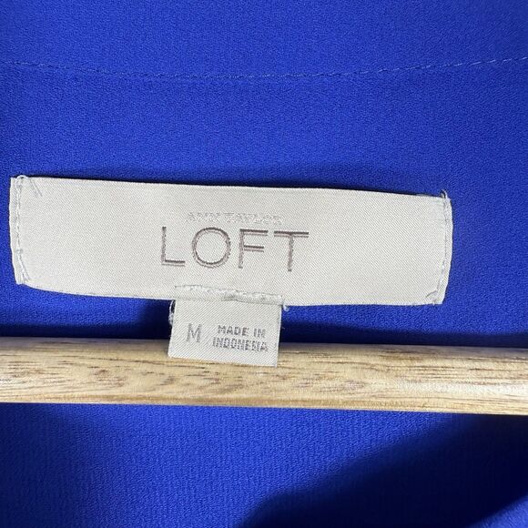 Loft Womens Size Medium Blue Chiffon Long Sleeve Blouse Business Casual - Picture 3 of 5